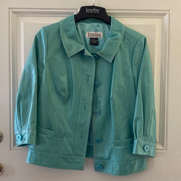 Bradley Bayou Patent Leather 3/4 Sleeve Jacket/Aqua/Size M/EUC!/WORN ONCE!!! - Picture 1 of 3